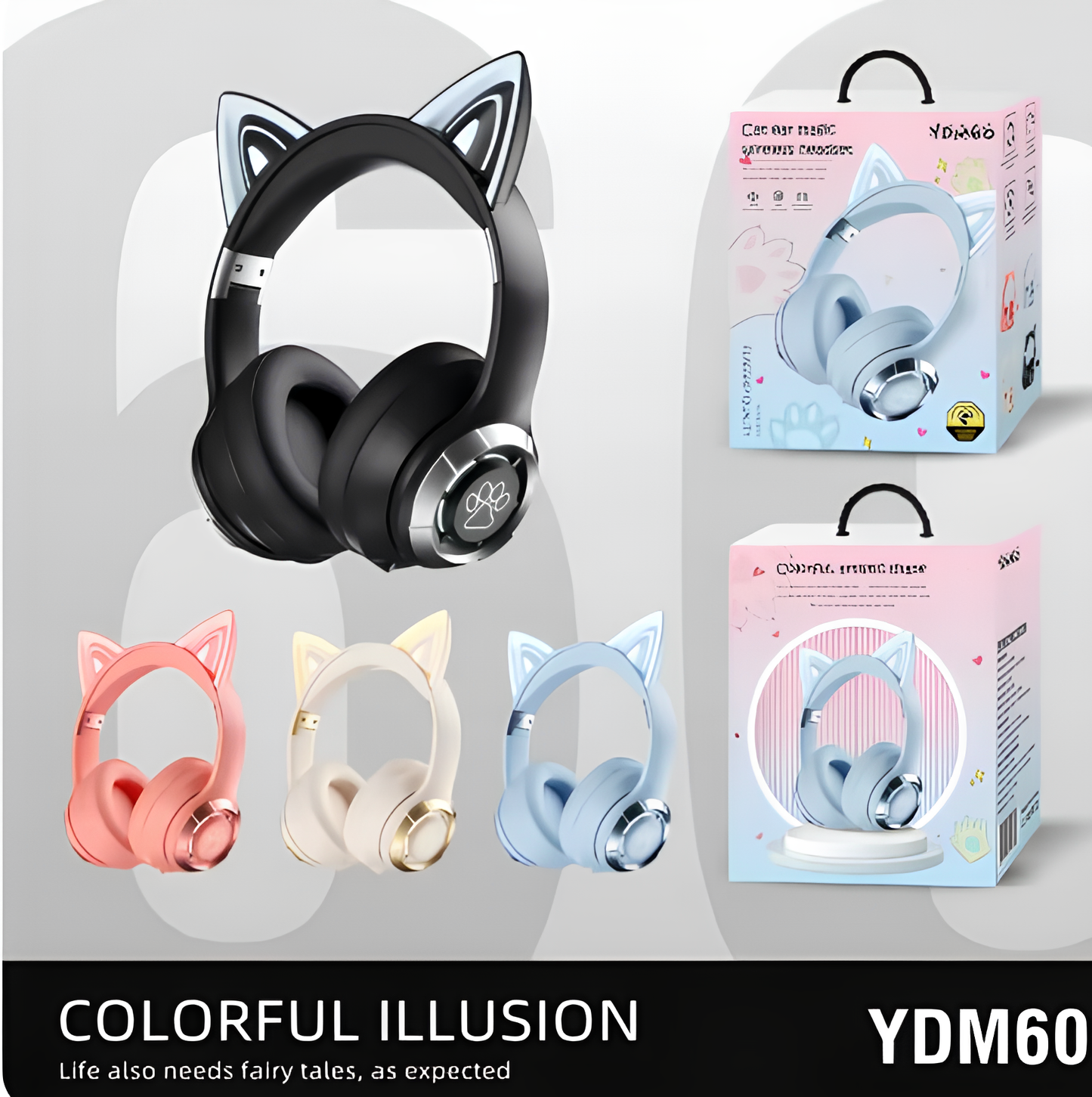 Cute Cat Ear Wireless Bluetooth Headphone With Microphone On-Ear Headset Stereo Sound Earphones Sports Gaming Foldable Headphone