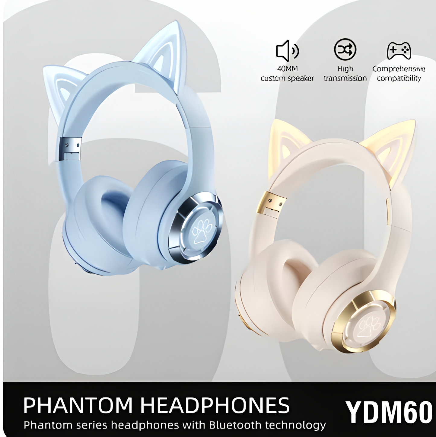 Cute Cat Ear Wireless Bluetooth Headphone With Microphone On-Ear Headset Stereo Sound Earphones Sports Gaming Foldable Headphone