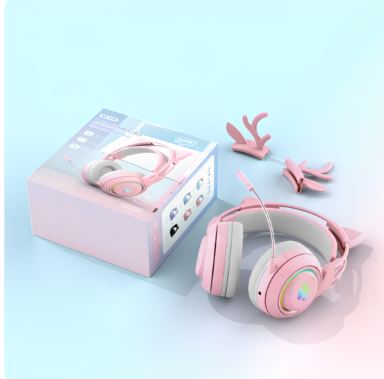 Cute Antlers/Cat Ear Wireless Bluetooth Headphone Gamer Earphone Gaming Headset With RGB Light For Child Kid Cute Girl Gifts