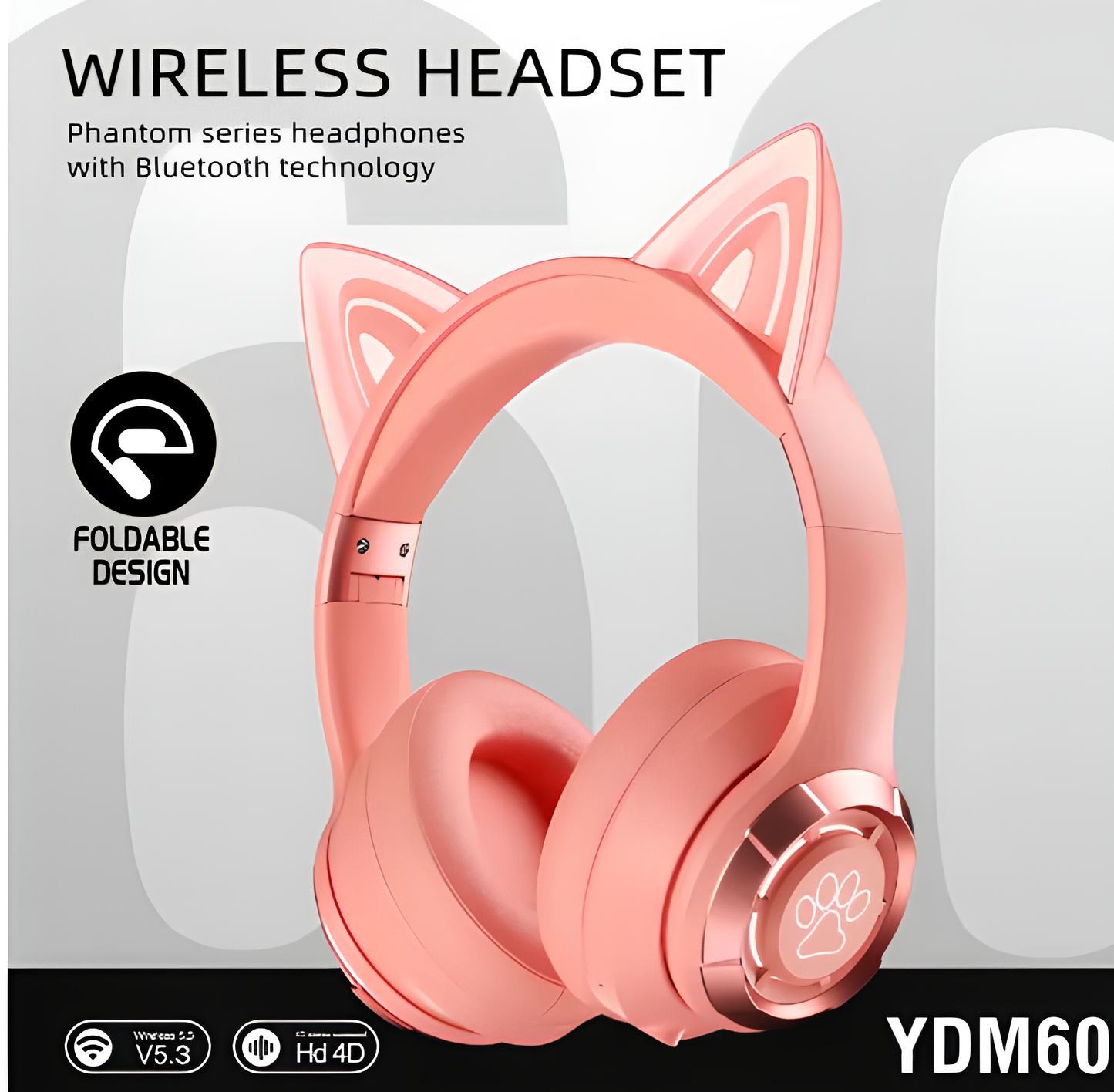 Cute Cat Ear Wireless Bluetooth Headphone With Microphone On-Ear Headset Stereo Sound Earphones Sports Gaming Foldable Headphone