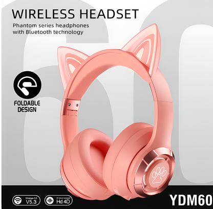 Cute Cat Ear Wireless Bluetooth Headphone With Microphone On-Ear Headset Stereo Sound Earphones Sports Gaming Foldable Headphone