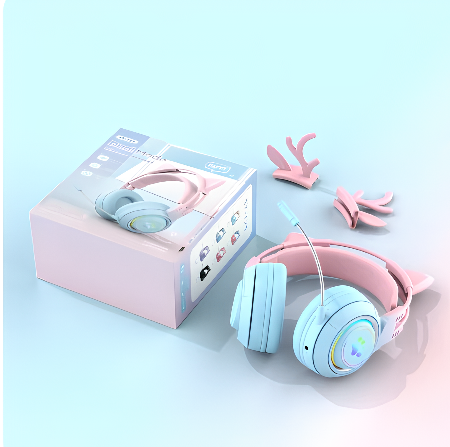 Cute Antlers/Cat Ear Wireless Bluetooth Headphone Gamer Earphone Gaming Headset With RGB Light For Child Kid Cute Girl Gifts